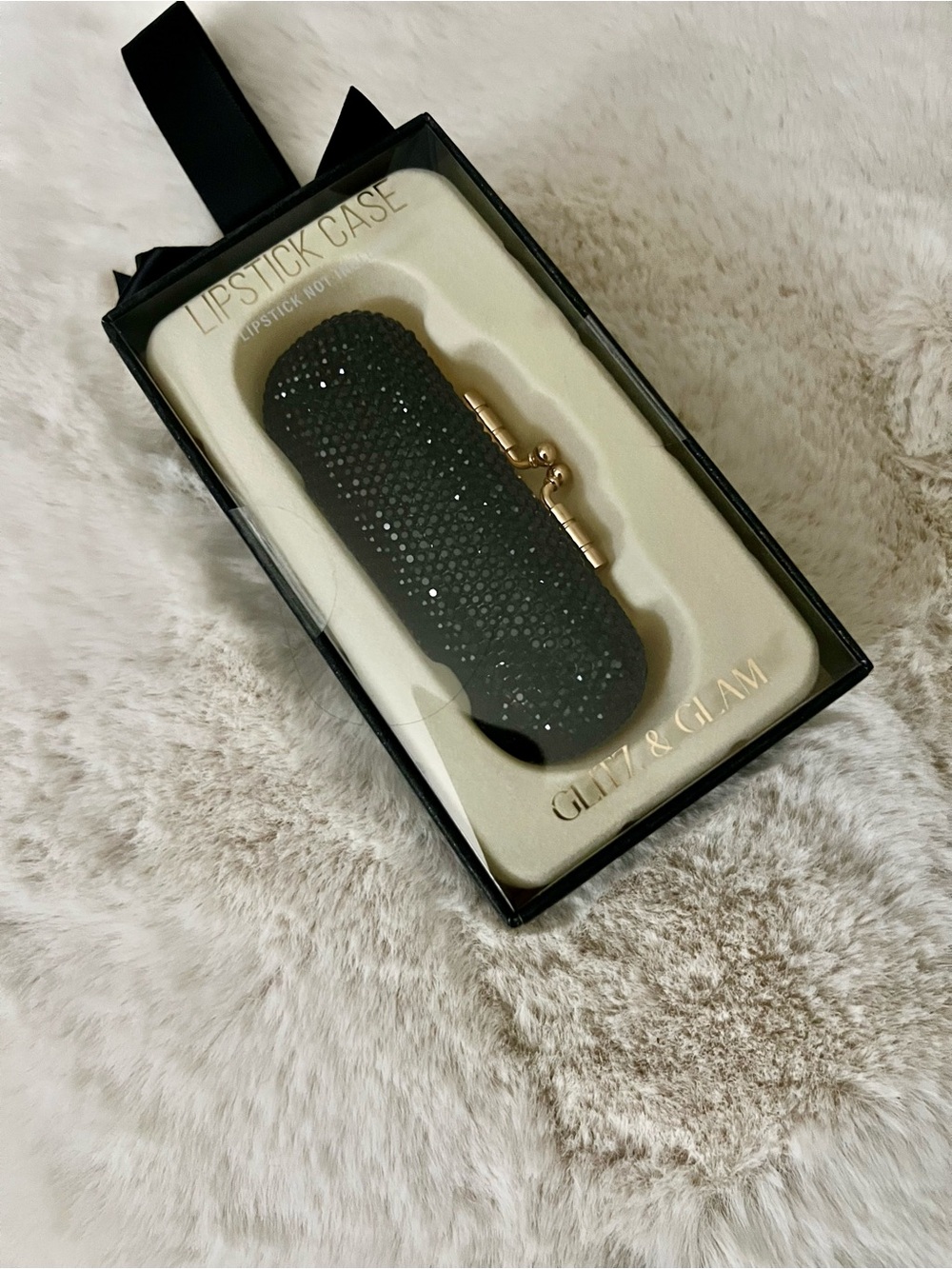 Black Rhinestone Lipstick Case